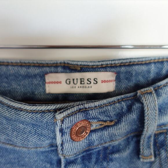 Guess Jeans Womens 28 Blue Wide Leg High Rise Raw Hem Crop Denim Frayed Stretch - Picture 2 of 10